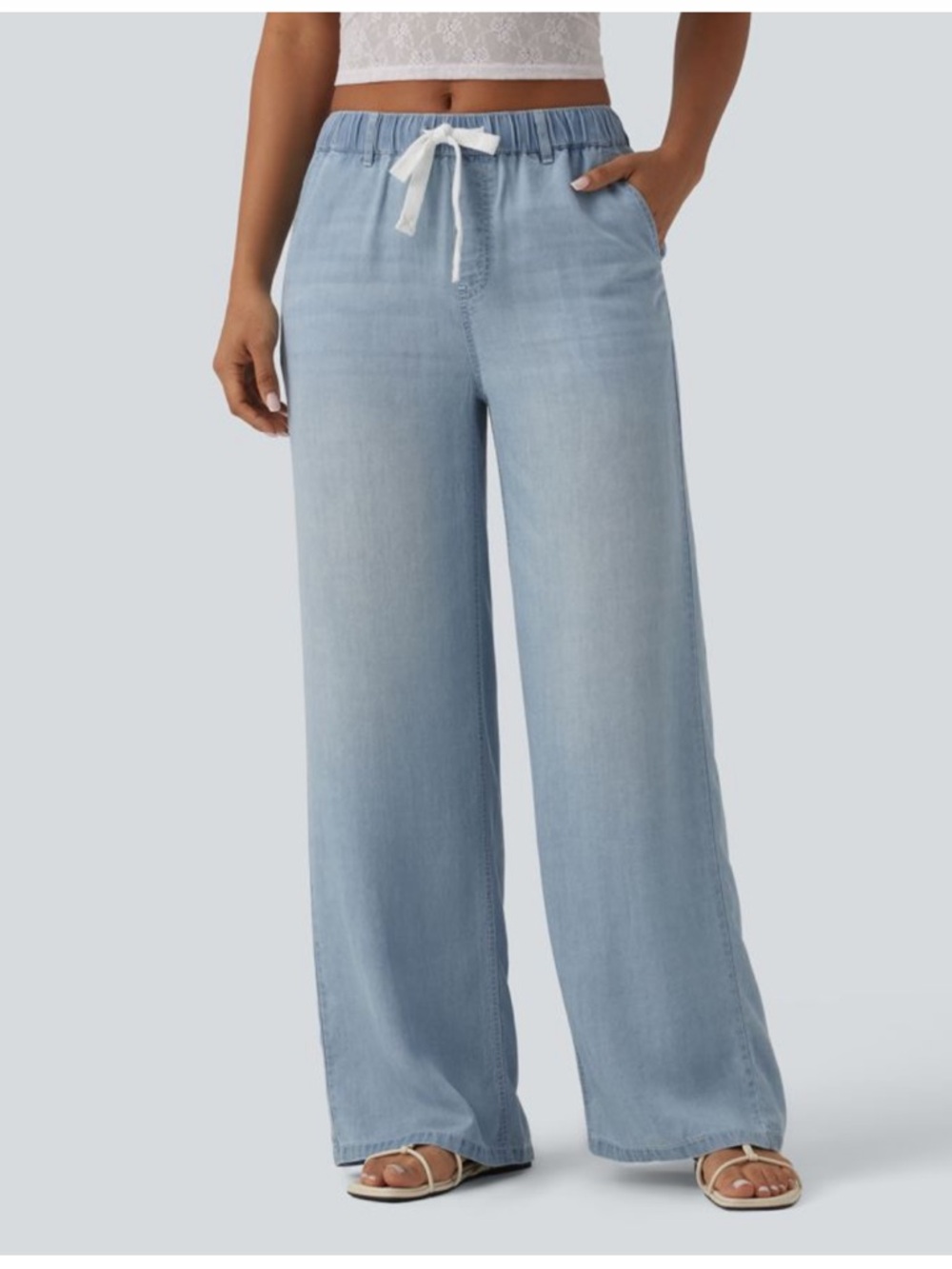 HALARA  Mid Rise Drawstring Casual Jeans with Pockets